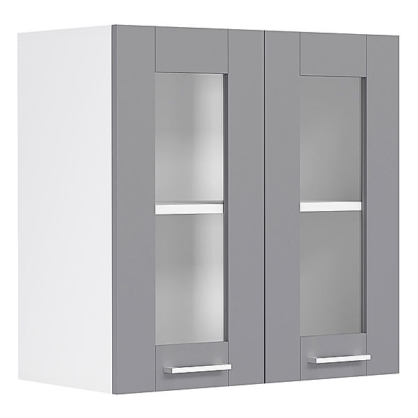 VCM Küchenschrank Breite 80 cm Glastür Hängeschrank Glas Küche Küchenmöbel Landhaus Colura (Farbe: Weiß / Anthrazit)