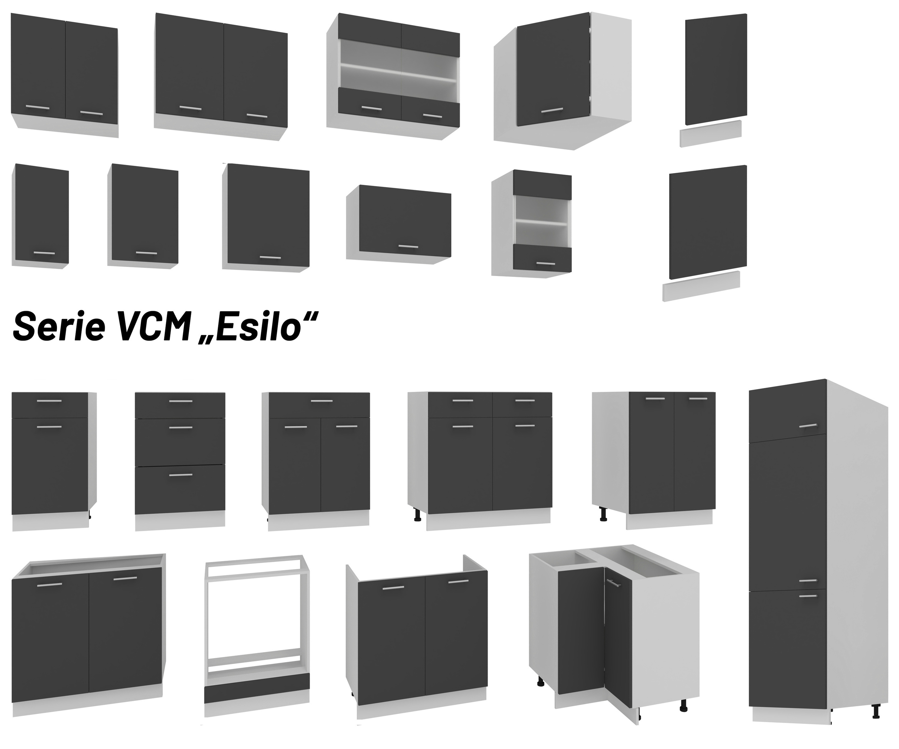 VCM Anthrazit cm Küchenmöbel Farbe: Küchenschrank 80 Küche Glastür Hängeschrank Breite Weiß Matt Esilo