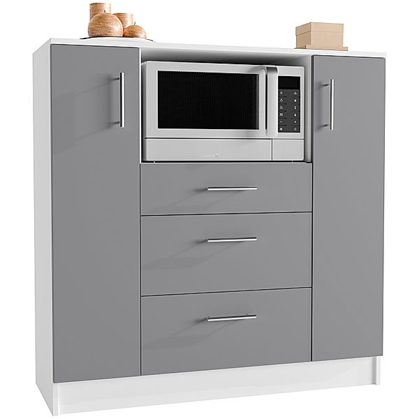 VCM Küchenschrank Schublade Unterschrank Küche Küchenmöbel Mikrowelle Esilo (Farbe: Weiß / Anthrazit)