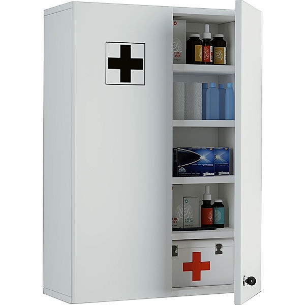 VCM Medizinschrank Arzneischrank Apothekerschrank Wand Schrank abschließbar Medasa XL (Farbe: weiß)