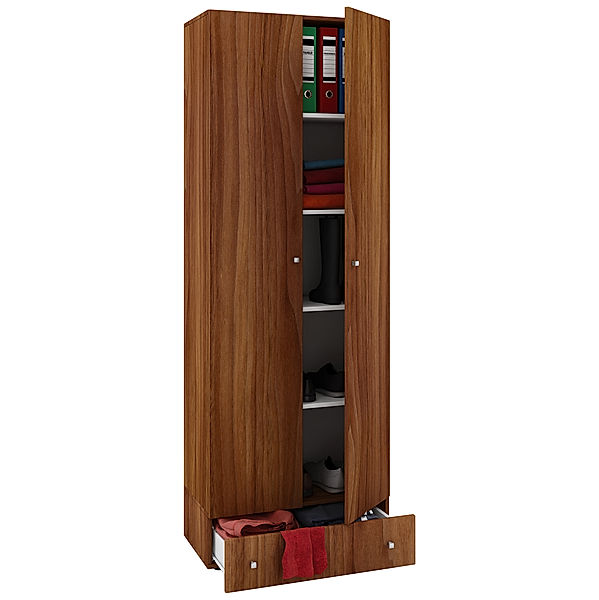 VCM Mehrzweckschrank Dielenschrank Vandol | Auswahlmöglichkeiten: +Schublade / +Aufsatz Holz Mehrzweckschrank Serie Vandol mit Drehtüren (Farbe: Höhe 198 cm: Kern-Nussbaum)