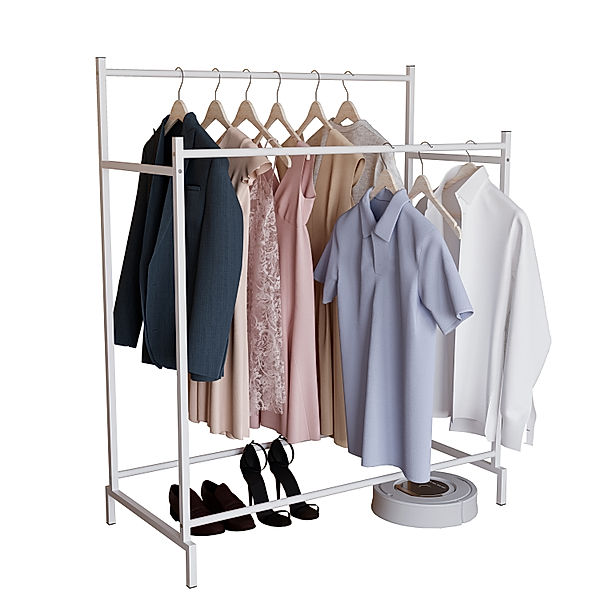 VCM Metall offener Kleiderschrank begehbarer Kleiderständer Kleiderstange Labol L (Farbe: Weiß)