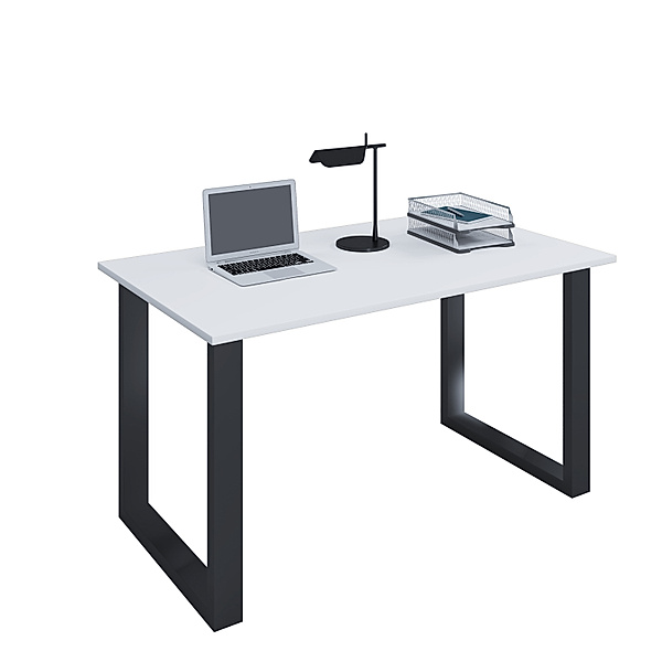 VCM Premium Büromöbel Schreibtisch Lona U Schwarz (Farbe: Weiß, B. 110 x H. 76 x T. 80 cm)