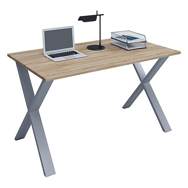 VCM Premium Büromöbel Schreibtisch Lona X Silber (Farbe: Sonoma-Eiche, B. 80 x H. 76 x T. 50 cm)