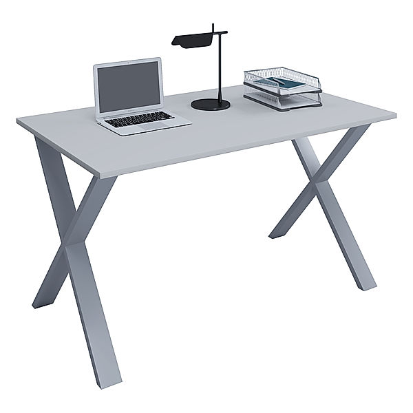 VCM Premium Büromöbel Schreibtisch Lona X Silber (Farbe: Grau, B. 110 x H. 76 x T. 50 cm)