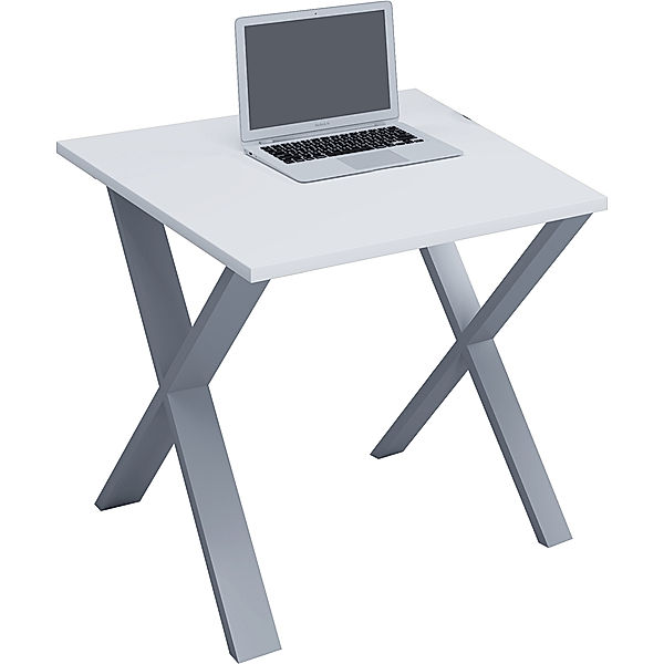 VCM Premium Büromöbel Schreibtisch Lona X Silber (Farbe: Weiß, B. 80 x H. 76 x T. 80 cm)