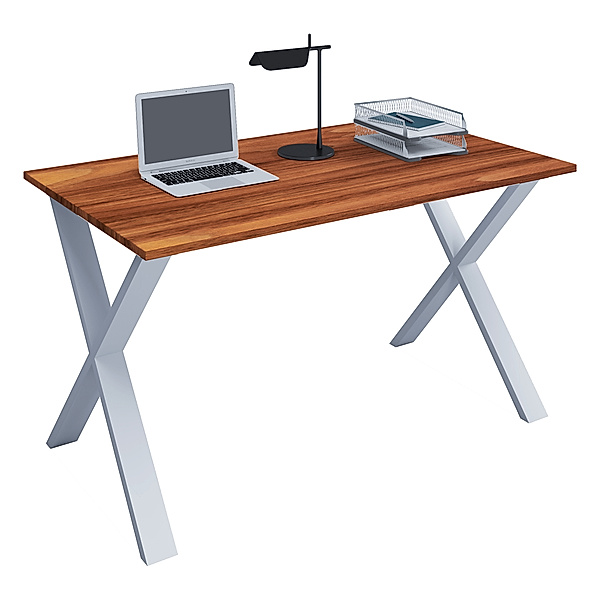 VCM Premium Büromöbel Schreibtisch Lona X Weiß (Farbe: Kern-Nussbaum, B. 110 x H. 76 x T. 50 cm)