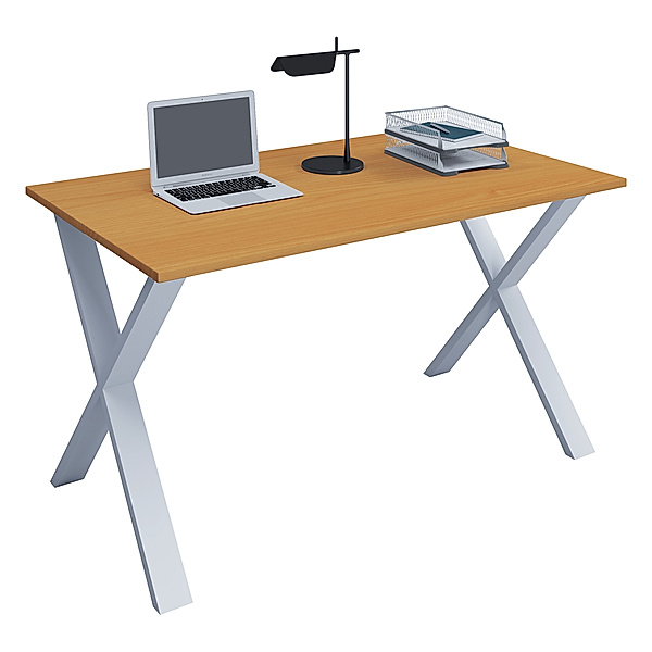 VCM Premium Büromöbel Schreibtisch Lona X Weiß (Farbe: Buche, B. 140 x H. 76 x T. 80 cm)