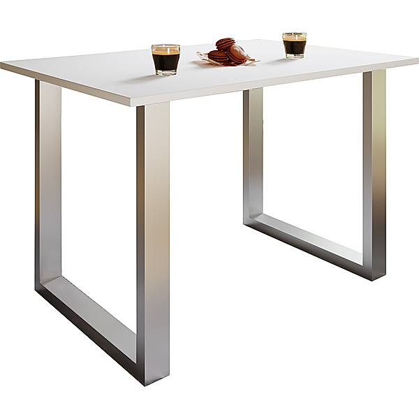 VCM Premium Esszimmertisch Esstisch Tisch Xona U Silber (Farbe: Weiß, 140 x 80 cm)