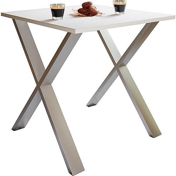 VCM Premium Esszimmertisch Esstisch Tisch Xona X Silber (Farbe: Weiß, 80 x 50 cm)