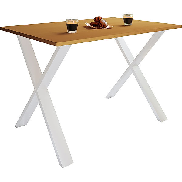 VCM Premium Esszimmertisch Esstisch Tisch Xona X Weiß (Farbe: Buche, 110 x 50 cm)