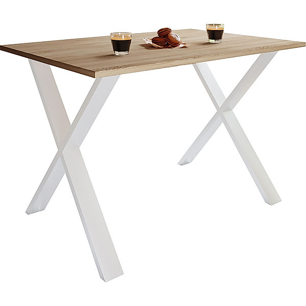 VCM Premium Esszimmertisch Esstisch Tisch Xona X Weiß (Farbe: Sonoma-Eiche, 110 x 80 cm)
