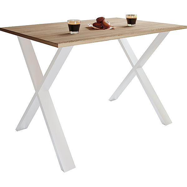 VCM Premium Esszimmertisch Esstisch Tisch Xona X Weiß (Farbe: Sonoma-Eiche, 80 x 80 cm)