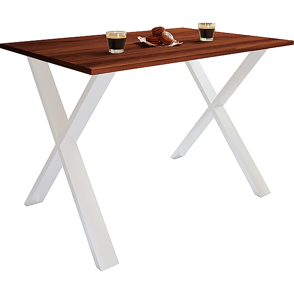 VCM Premium Esszimmertisch Esstisch Tisch Xona X Weiß (Farbe: Kern-Nussbaum, 80 x 80 cm)