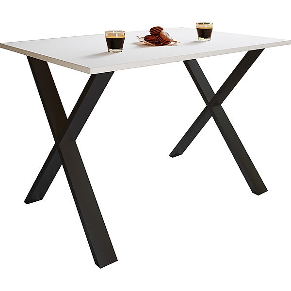 VCM Premium Esszimmertisch Esstisch Tisch Xona X Schwarz (Farbe: Weiß, 110 x 80 cm)