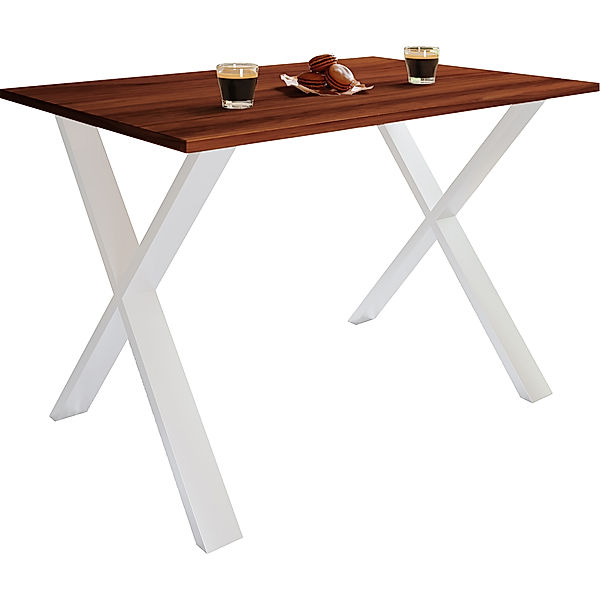 VCM Premium Esszimmertisch Esstisch Tisch Xona X Weiß (Farbe: Kern-Nussbaum, 140 x 50 cm)