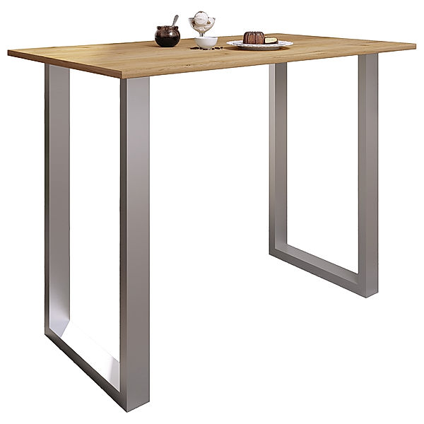 VCM Premium Holz Alu Bartisch Tresen Stehtisch Bistrotisch Bartresen Tisch Xona 140x80 cm (Farbe: Silber / Honig-Eiche)