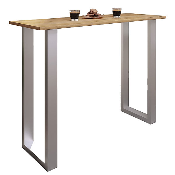 VCM Premium Holz Alu Bartisch Tresen Stehtisch Bistrotisch Bartresen Tisch Xona 140x50 cm (Farbe: Silber / Honig-Eiche)