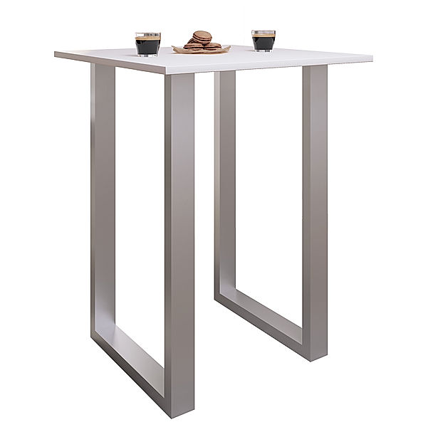 VCM Premium Holz Alu Bartisch Tresen Stehtisch Bistrotisch Bartresen Tisch Xona 80x50 cm (Farbe: Silber / Weiß)