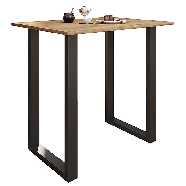 VCM Premium Holz Alu Bartisch Tresen Stehtisch Bistrotisch Bartresen Tisch Xona 110x80 cm (Farbe: Schwarz / Honig-Eiche)