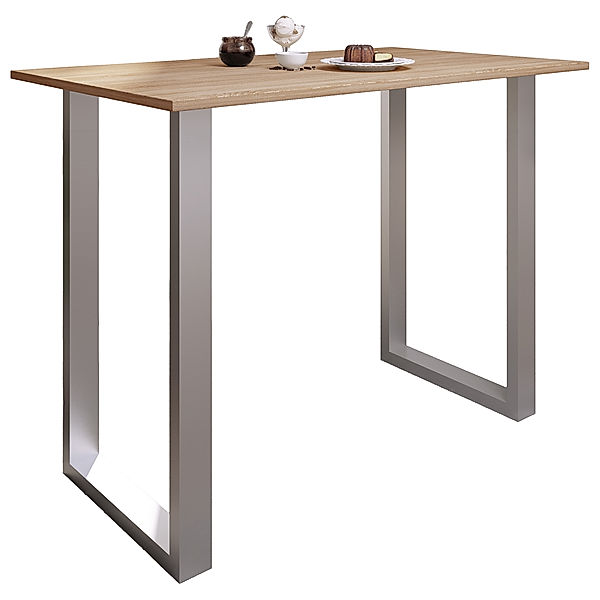 VCM Premium Holz Alu Bartisch Tresen Stehtisch Bistrotisch Bartresen Tisch Xona 140x80 cm (Farbe: Silber / Sonoma-Eiche)
