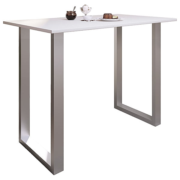 VCM Premium Holz Alu Bartisch Tresen Stehtisch Bistrotisch Bartresen Tisch Xona 140x80 cm (Farbe: Silber / Weiß)