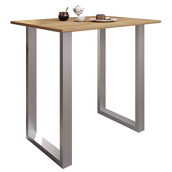 VCM Premium Holz Alu Bartisch Tresen Stehtisch Bistrotisch Bartresen Tisch Xona 110x80 cm (Farbe: Silber / Honig-Eiche)