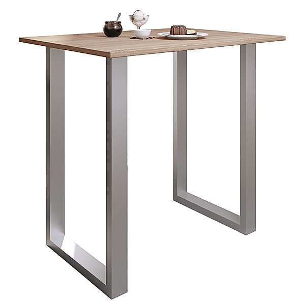 VCM Premium Holz Alu Bartisch Tresen Stehtisch Bistrotisch Bartresen Tisch Xona 110x80 cm (Farbe: Silber / Sonoma-Eiche)