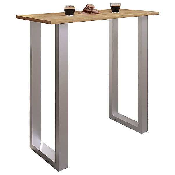 VCM Premium Holz Alu Bartisch Tresen Stehtisch Bistrotisch Bartresen Tisch Xona 110x50 cm (Farbe: Silber / Honig-Eiche)