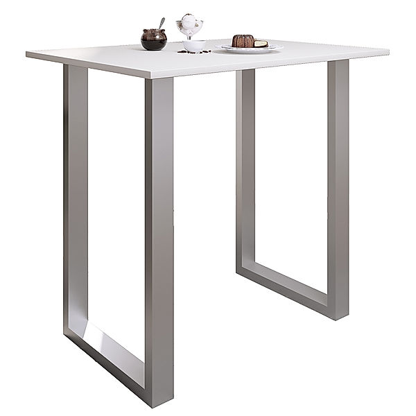 VCM Premium Holz Alu Bartisch Tresen Stehtisch Bistrotisch Bartresen Tisch Xona 110x80 cm (Farbe: Silber / Weiß)