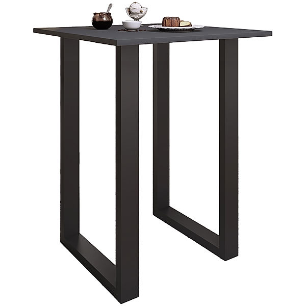 VCM Premium Holz Alu Bartisch Tresen Stehtisch Bistrotisch Bartresen Tisch Xona 80x80 cm (Farbe: Schwarz / Anthrazit)