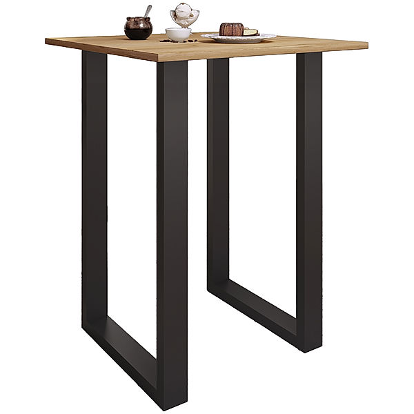 VCM Premium Holz Alu Bartisch Tresen Stehtisch Bistrotisch Bartresen Tisch Xona 80x80 cm (Farbe: Schwarz / Honig-Eiche)