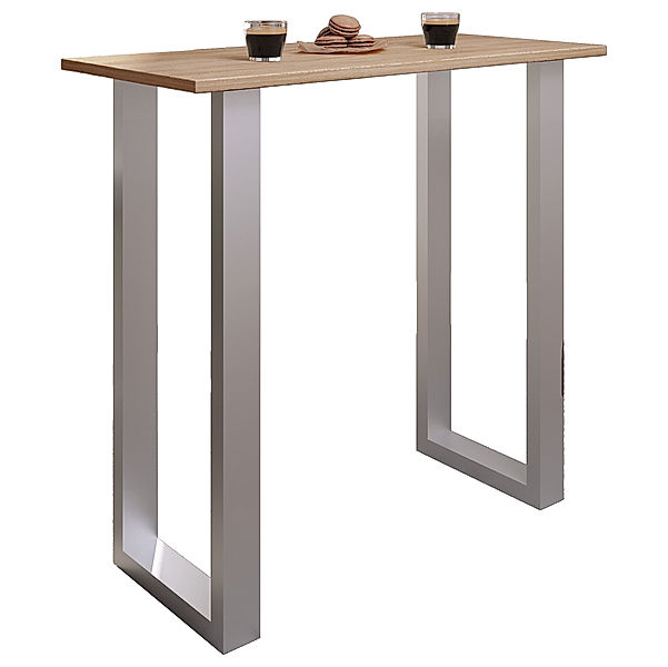 VCM Premium Holz Alu Bartisch Tresen Stehtisch Bistrotisch Bartresen Tisch Xona 110x50 cm (Farbe: Silber / Sonoma-Eiche)