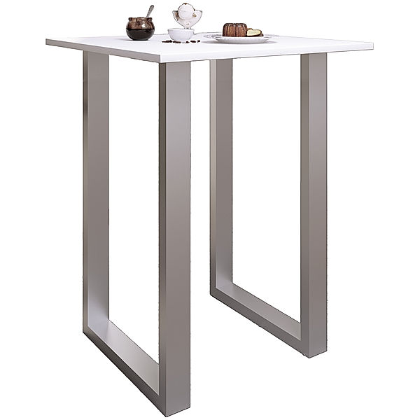 VCM Premium Holz Alu Bartisch Tresen Stehtisch Bistrotisch Bartresen Tisch Xona 80x80 cm (Farbe: Silber / Weiß)