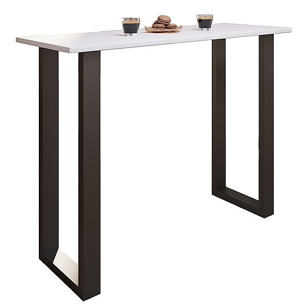 VCM Premium Holz Alu Bartisch Tresen Stehtisch Bistrotisch Bartresen Tisch Xona 140x50 cm (Farbe: Schwarz / Weiß)