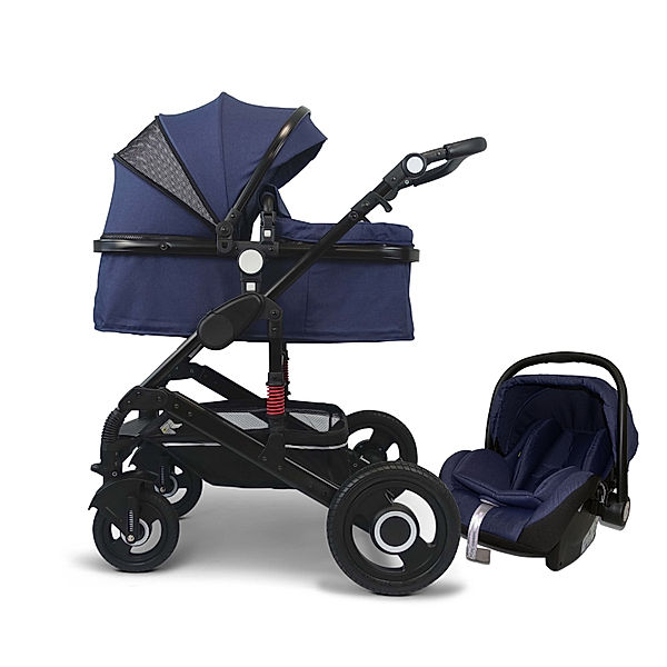 VCM VCM Premium Set 3in1 Kombi - Kinderwagen, gefederter Babywagen Wanne Autositz Alu VCM Premium Kinderwagen 3in1 (Farbe: Dunkelblau)