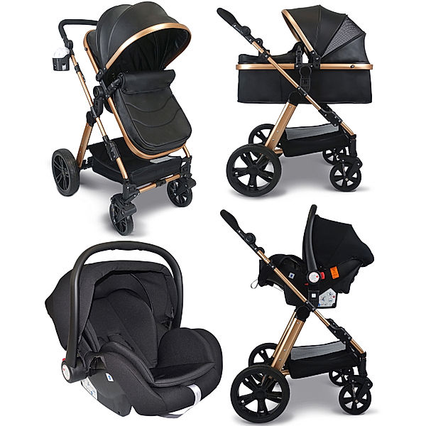 VCM VCM Premium Set 3in1 Kombi - Kinderwagen, gefederter Babywagen Wanne Autositz Alu Honula VCM Premium Kinderwagen 3in1 Honula (Farbe: Schwarz)