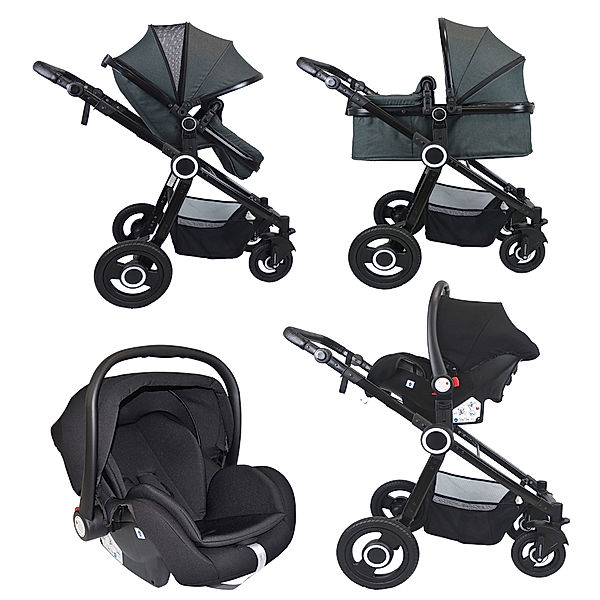 VCM VCM Premium Set 3in1 Kombi - Kinderwagen, gefederter Babywagen Wanne Autositz Alu Pilosa Premium Kombi - Kinderwagen 3in1 Pilosa (Farbe: Dunkelgrau)