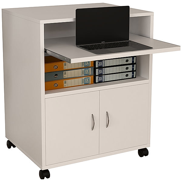VCM Rollcontainer Beistellcontainer Bürocontainer Rollen Tastaturauszug Milasi (Farbe: Weiß)