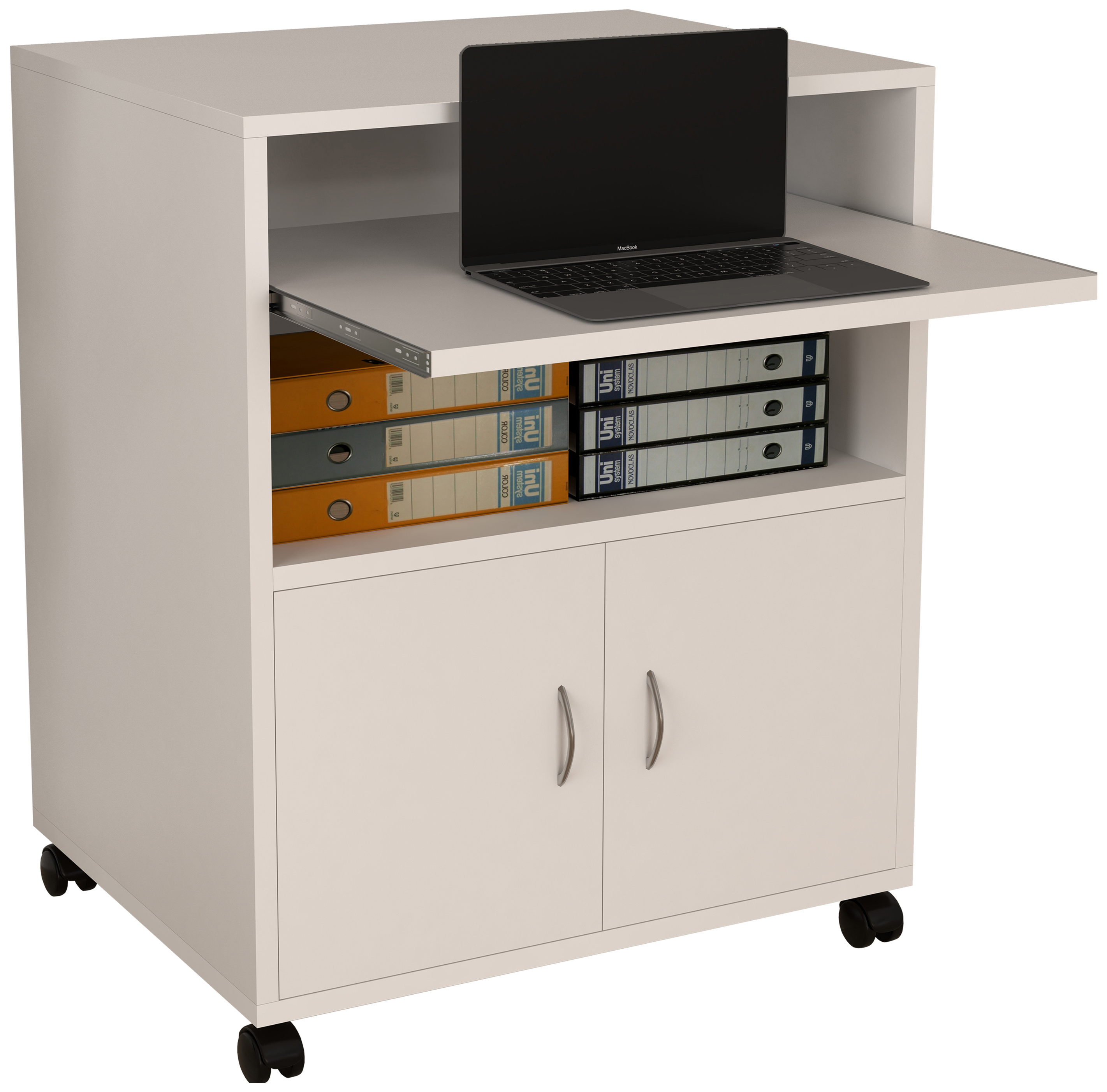 VCM Rollcontainer Beistellcontainer Bürocontainer Rollen Tastaturauszug  Milasi Farbe: Weiß