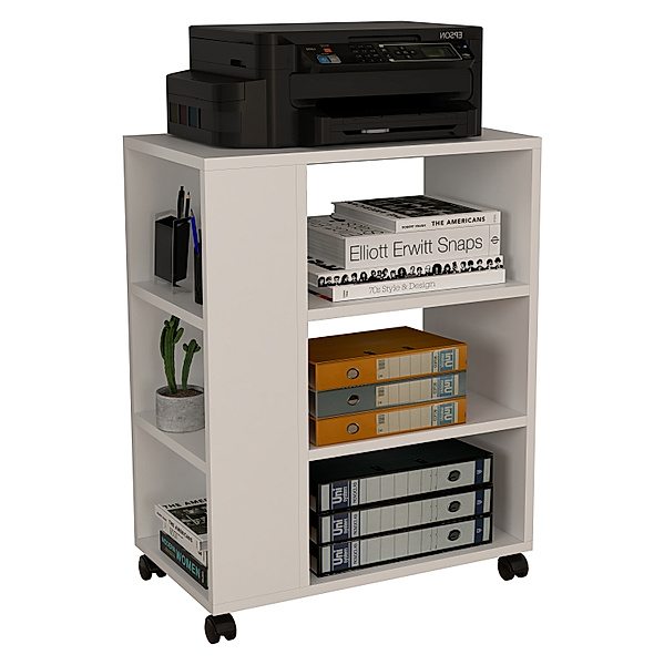 VCM Rollcontainer Beistellcontainer Bürocontainer Rollen Druckerschrank Rollen Tilus (Farbe: Weiß)