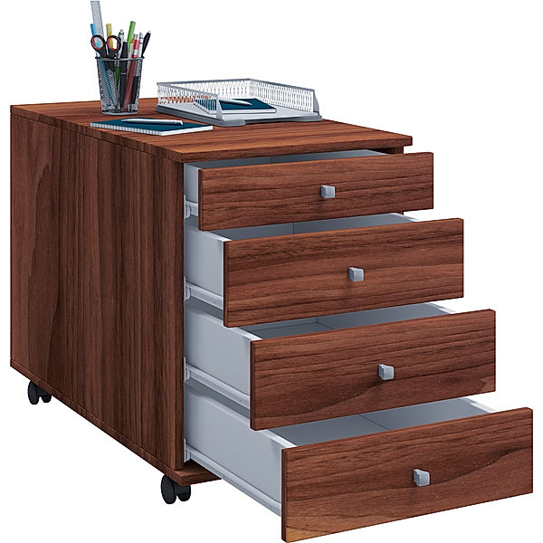 VCM Rollcontainer Bürocontainer Schubladenschrank Büroschrank Schublade Lona Holz Büroschrank Rollcontainer Lona mit Schublade (Farbe: Tiefe 75 cm: Kern-Nussbaum)