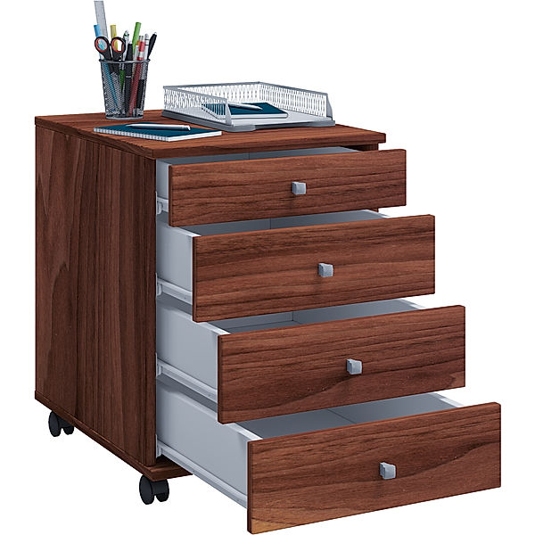 VCM Rollcontainer Bürocontainer Schubladenschrank Büroschrank Schublade Lona Holz Büroschrank Rollcontainer Lona mit Schublade (Farbe: Tiefe 50 cm: Kern-Nussbaum)