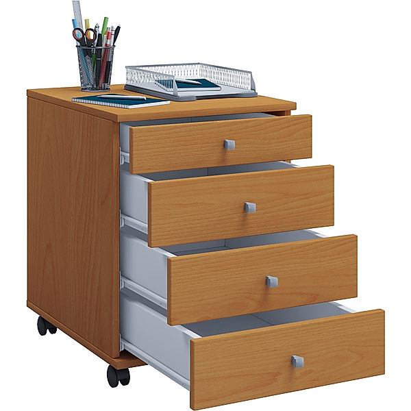 VCM Rollcontainer Bürocontainer Schubladenschrank Büroschrank Schublade Lona Holz Büroschrank Rollcontainer Lona mit Schublade (Farbe: Tiefe 50 cm: Buche)