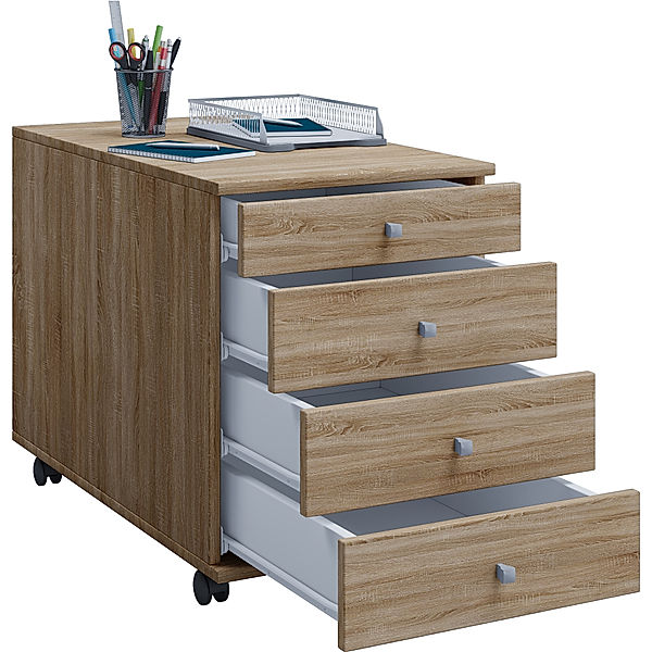 VCM Rollcontainer Bürocontainer Schubladenschrank Büroschrank Schublade Lona Holz Büroschrank Rollcontainer Lona mit Schublade (Farbe: Tiefe 75 cm: Sonoma-Eiche (Sägerau))