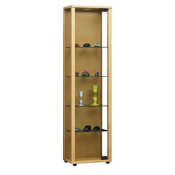 VCM Sammel Stand Vitrine Holz Glas Edana Mini (Farbe: Buche, Ausführung: Mit LED-Beleuchtung)