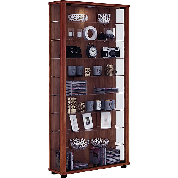 VCM Sammel Stand Vitrine Holz Glas Lumo Maxi (Farbe: Kern-Nussbaum)