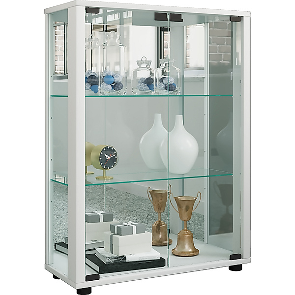 VCM Sammel Stand Vitrine Holz Glas Sintalo Spiegel (Farbe: Weiß, Ausführung: Mit LED-Beleuchtung)