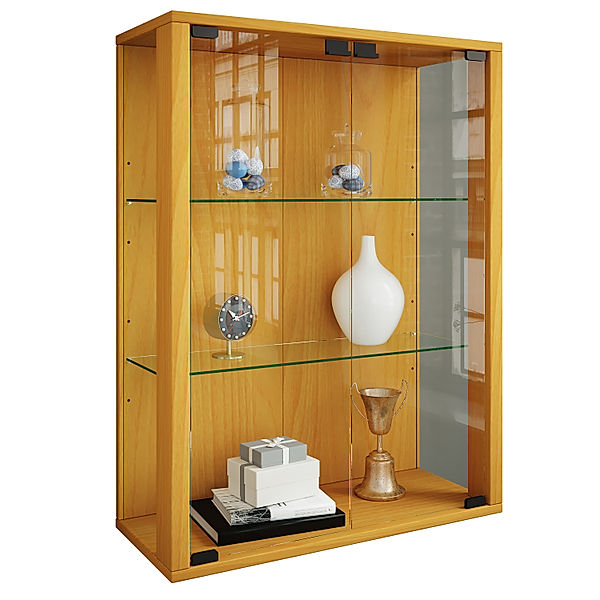 VCM Sammel Wandvitrine Holz Glas Udina (Farbe: Buche, Ausführung: Mit LED-Beleuchtung)