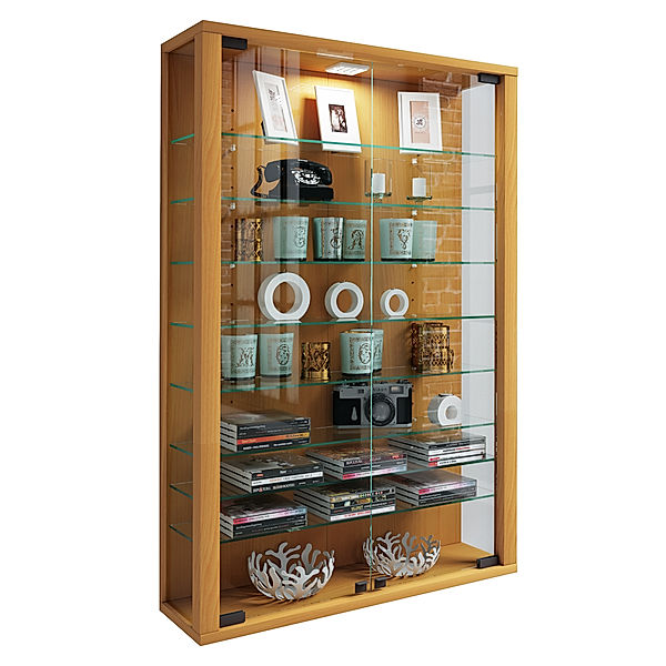 VCM Sammel Wandvitrine Holz Glas Vitrosa Mini (Farbe: Buche)